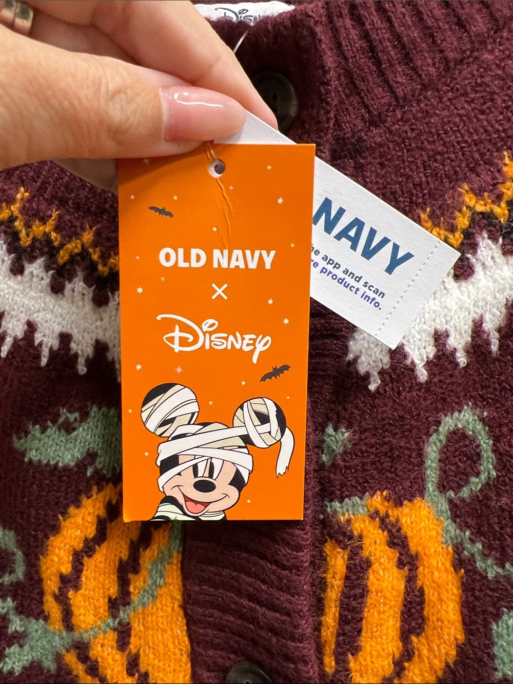 Cozy Burgundy Mickey Mouse Pumpkin Fair Isle Cardigan Sweater Disney Old Navy - Picture 4 of 8